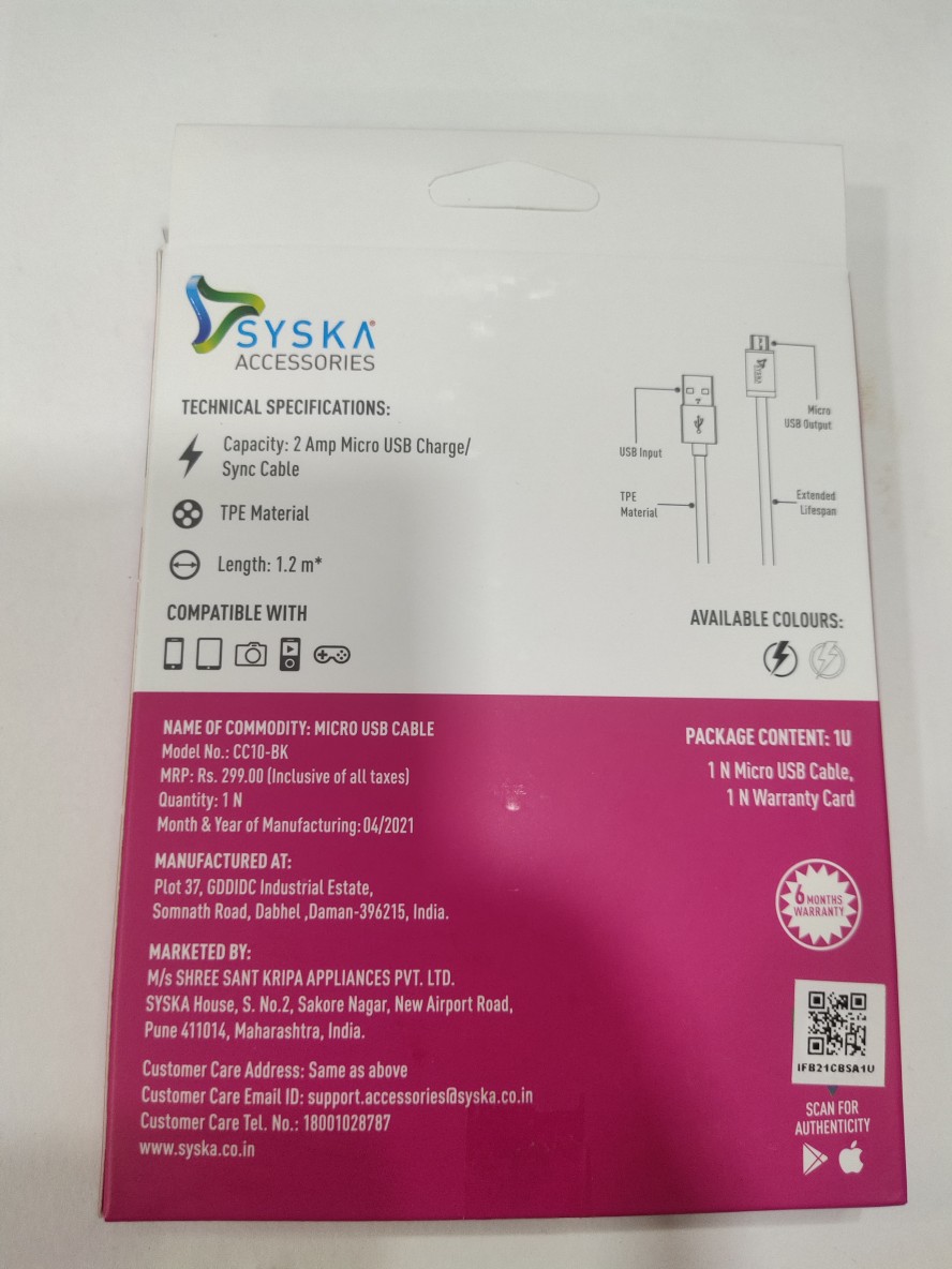 Syska Micro Type Usb Cables
